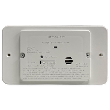 Safe-T-Alert 62 Series Marine Carbon Monoxide - White - Flush Mount - 12V w/Relay   Trim Ring 62-542-TR-WT